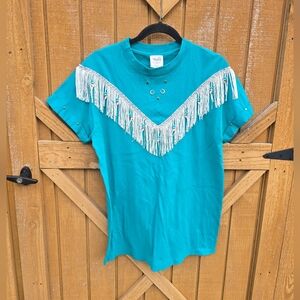 Fringed Teal Women's T-Shirt Blouse